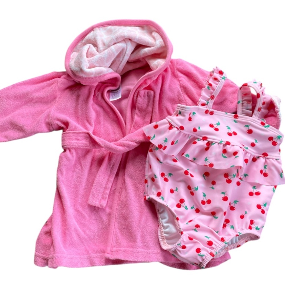 Infant baby girl swim suit and terry cloth robe o-3 months